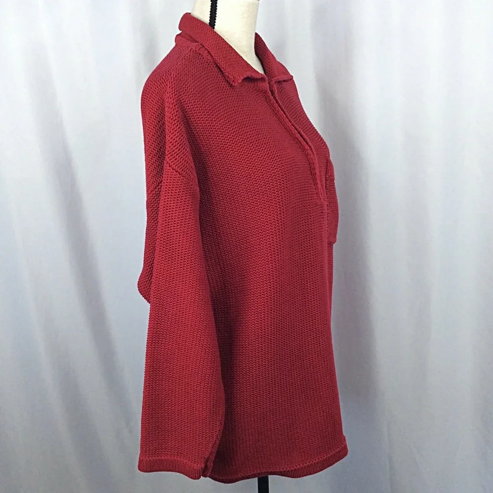 Eddie Bauer‎ Women's 1/4 Zip Pullover Sweater Size Large Red Thick Pocket